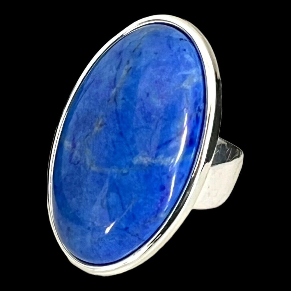 New Statement Ring Silver Tone Blue Semi Precious Stone Size 8 - 1N